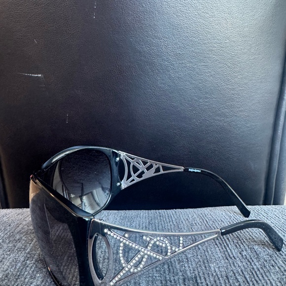 Yves Saint Laurent Black Sunglasses with Silver Accents
